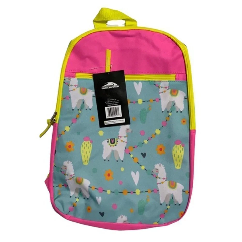 Trailmaker LLAMA Print Backpack Kids Girls Adjustable  Padded  Straps  Pink Blue